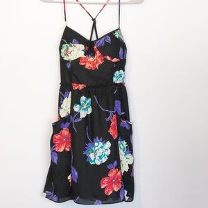 AEO Black Floral Spaghetti Strap Dress